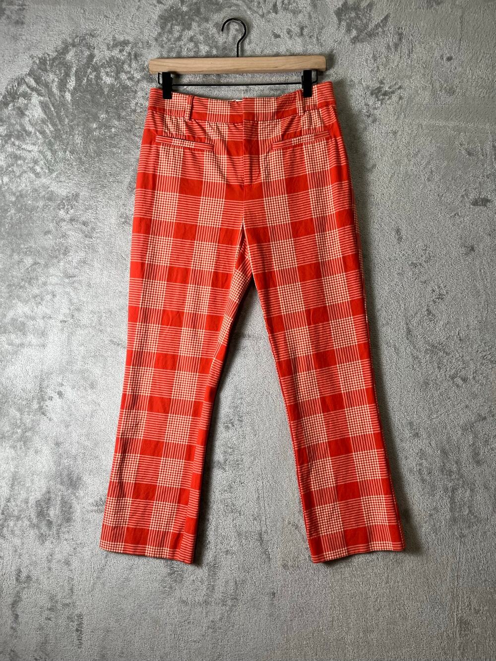 Maeve by Anthropologie Orange Plaid Kick Flare Pants 4 Cropped Career Office